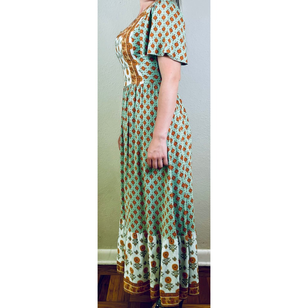 Anna Kaci Maxi Dress Feminine Ruffle Sz Sm Peasant Boho Flounce Milkmaid NWT - Picture 4 of 7
